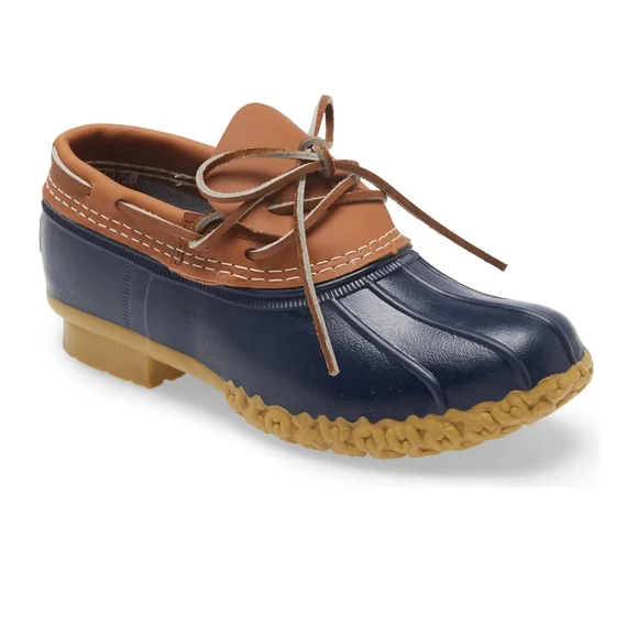 💐 Vintage GUC L.L. Bean Bean Boot 🥾 Rubber Duck Boots, Leather Trim, Navy, 8 - Picture 1 of 11